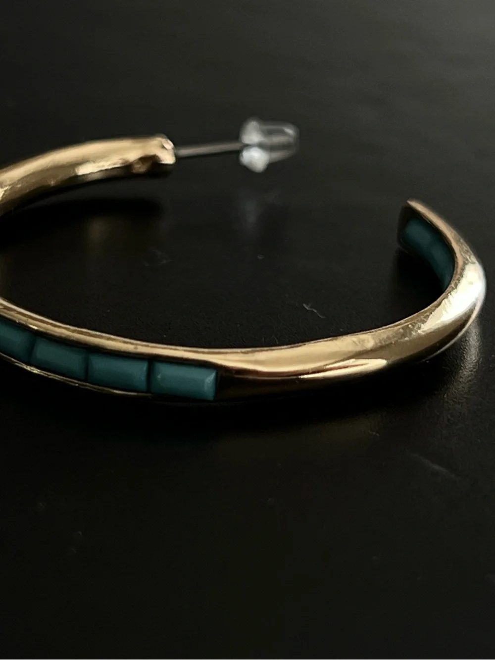 Single earring-Rivka Friedman Turquoise Elongated Hoop Earrings